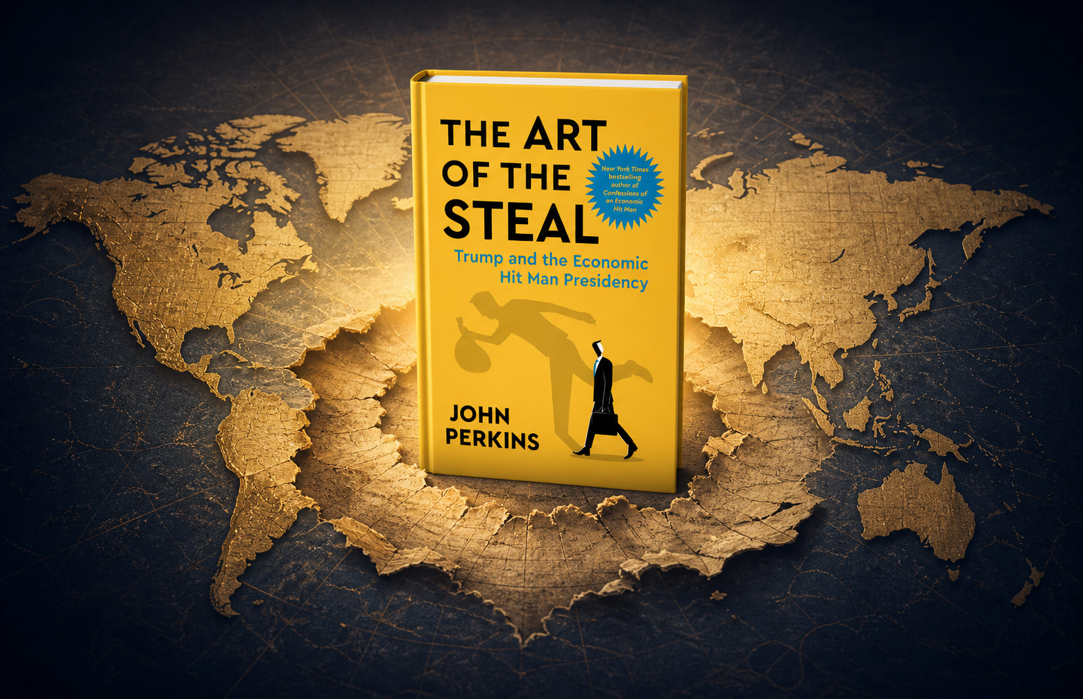 The Art of the Steal book emerging from a faded world map